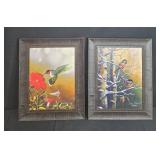Framed Bird Art Prints by Hinckley and Hansel with Silver Wall Clock