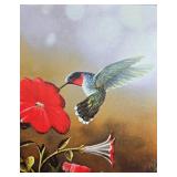 Framed Bird Art Prints by Hinckley and Hansel with Silver Wall Clock