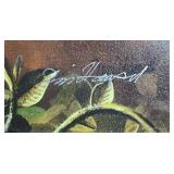 Framed Bird Art Prints by Hinckley and Hansel with Silver Wall Clock