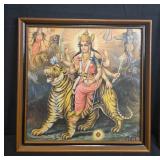 Collection of 2 Framed Hindu Art Prints by T. Sardar and Shaoxing Figurine