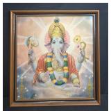 Collection of 2 Framed Hindu Art Prints by T. Sardar and Shaoxing Figurine