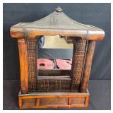 Asian-Inspired Wall Mirror with Wooden Decorative Ornaments