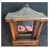 Asian-Inspired Wall Mirror with Wooden Decorative Ornaments