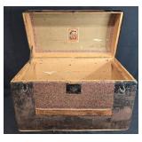 Antique Steamer Trunk with Victorian Girl Sticker, 1900s