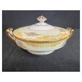 Moritake China Batista 601 Covered Serving Dish with Floral and Gold Trim
