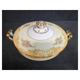 Moritake China Batista 601 Covered Serving Dish with Floral and Gold Trim