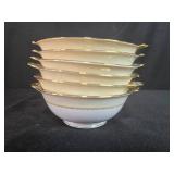 Set of 6 Noritake China Batista Coupe Soup Bowls with Gold Trim w Double Handles