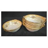 Set of 6 Noritake China Batista Coupe Soup Bowls with Gold Trim w Double Handles