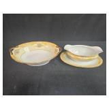 Noritake Batista 9883 China Gravy Boat with Underplate and Serving Bowl