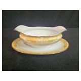Noritake Batista 9883 China Gravy Boat with Underplate and Serving Bowl