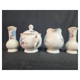 Noritake Versatone Bleu Fleur Creamer Sugar Bowl and Shakers Set