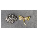 Monet Dragonfly Brooch and Silver-Tone Filigree Brooch Set