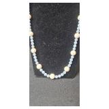 Set of Beaded Necklaces with Blue and Cream Tones - display not inc