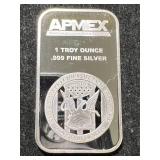 1 TROY OZ .999 FINE SILVER APMEX BAR