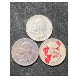 3 US WASHINGTON QUARTERS 1945 1950 1961