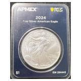 2024 AMERICAN SILVER EAGLE 1 TROY OZ .999 FINE SILVER IN APMEX HOLDER