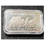 1 TROY OZ .999 FINE SILVER STAGECOACH SILVER BAR IN AIRTITE