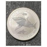 HALF TROY OZ .999 FINE SILVER 2014 GREAT WHITE SHARK ROUND