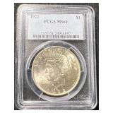 1922 US PEACE SILVER DOLLAR PCGS MS61