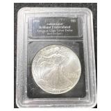 1995 AMERICAN SILVER EAGLE 1 TROY OZ .999 FINE SILVER SLABBED BU