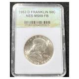 1953-D US FRANKLIN HALF DOLLAR NES MS69 FB