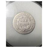 1854 US SEATED LIBERTY DIME IN BOX