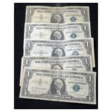 5 US BLUE SEAL $1 SILVER CERTIFICATES
