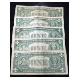 5 US BLUE SEAL $1 SILVER CERTIFICATES