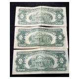 3 US RED SEAL $2 BILLS