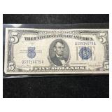 1934D US BLUE SEAL $5 SILVER CERTIFICATE