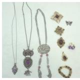 Purple & Silver Toned Owl Necklace and Other Purple Accented Fashion Jewelry