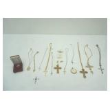 Cross Necklaces, Praying Hands Pins and Necklace Pendant, Jeweled Cross Clip On Earrings