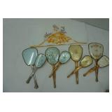 Vintage Hair Brushes & Mirror Sets (4ct) and Percale Embroidered Pillow Cases