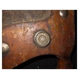 Antique tools. 3 vintage hand saws and 1 ratcheting brace drill