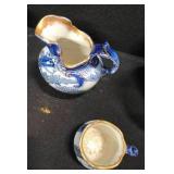 Antique Four-Piece Royal Doulton Floral Blue Pitcher, Wash Basin, Jug and Mug