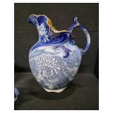 Antique Four-Piece Royal Doulton Floral Blue Pitcher, Wash Basin, Jug and Mug