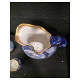 Antique Four-Piece Royal Doulton Floral Blue Pitcher, Wash Basin, Jug and Mug