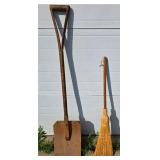 Antique Handmade Wooden Shovel and Witch