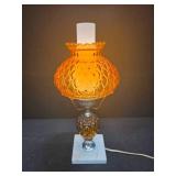 Vintage Amber Quilted-Glass Hurricane Lamp