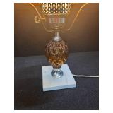 Vintage Amber Quilted-Glass Hurricane Lamp