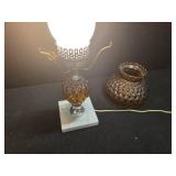 Vintage Amber Quilted-Glass Hurricane Lamp
