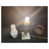Vintage Amber Quilted-Glass Hurricane Lamp