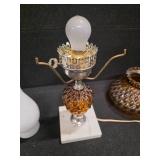 Vintage Amber Quilted-Glass Hurricane Lamp