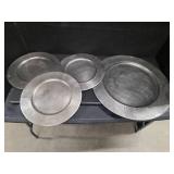 4 Large HAMMERED PEWTER Platters