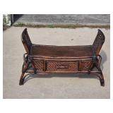 Circa 1970 Chinese Chippendale-Style Bamboo Window Bench With Center Drawer & Side Storage