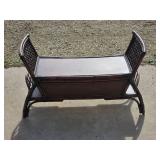 Circa 1970 Chinese Chippendale-Style Bamboo Window Bench With Center Drawer & Side Storage