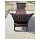 Circa 1970 Chinese Chippendale-Style Bamboo Window Bench With Center Drawer & Side Storage