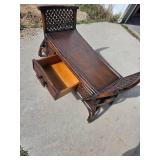 Circa 1970 Chinese Chippendale-Style Bamboo Window Bench With Center Drawer & Side Storage