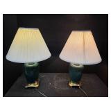 2 Green and Brass Dimable Lamps