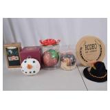 Holiday Christmas Decor Lot: Hallmark Ornament, Coca-Cola Ball, Snowman, Strawberry & Hat